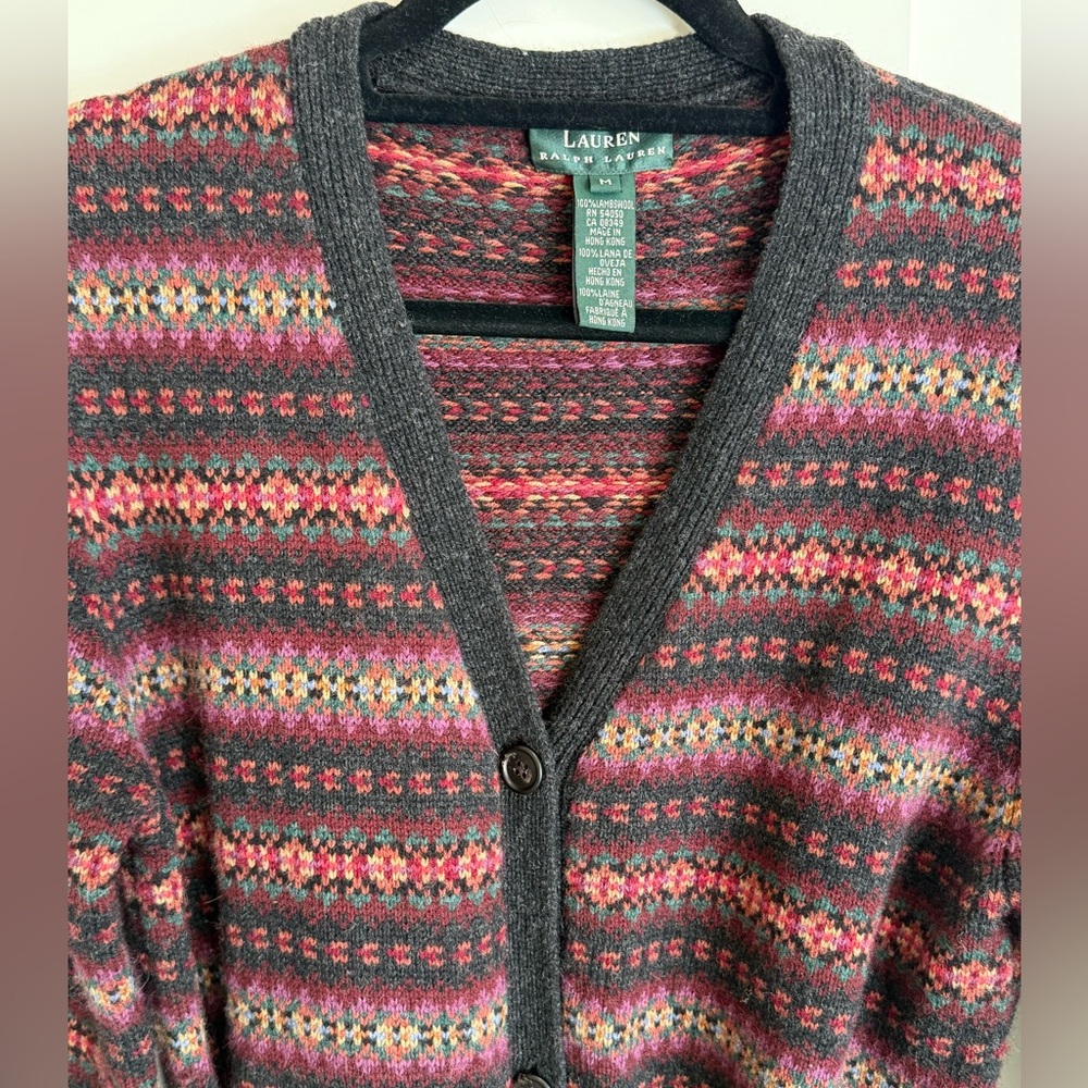 Lauren Ralph Lauren Wool Cardigan Sweater Car Coat Vintage Y2K Fair Isle Country - Picture 8 of 15